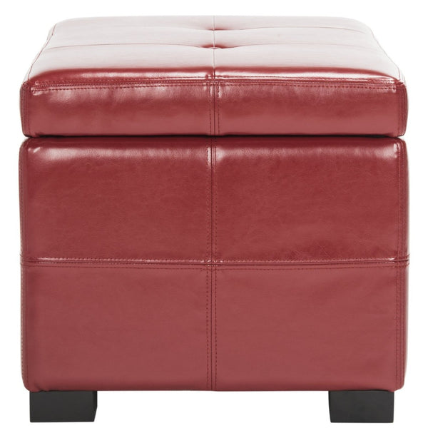 Safavieh Maiden Small Tufted Storage Bench In Rich Red Leather - Stylish Seating & Hidden Storage Solution HUD8230R