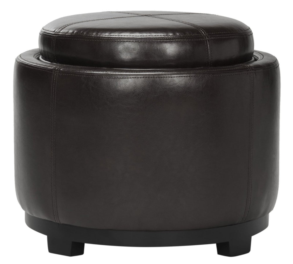 Safavieh Chelsea Round Tray Ottoman - Chic Multifunctional Piece For Stylish Storage And Elegant Entertaining Brown HUD8232A