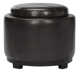 Safavieh Chelsea Round Tray Ottoman - Chic Multifunctional Piece For Stylish Storage And Elegant Entertaining Brown HUD8232A