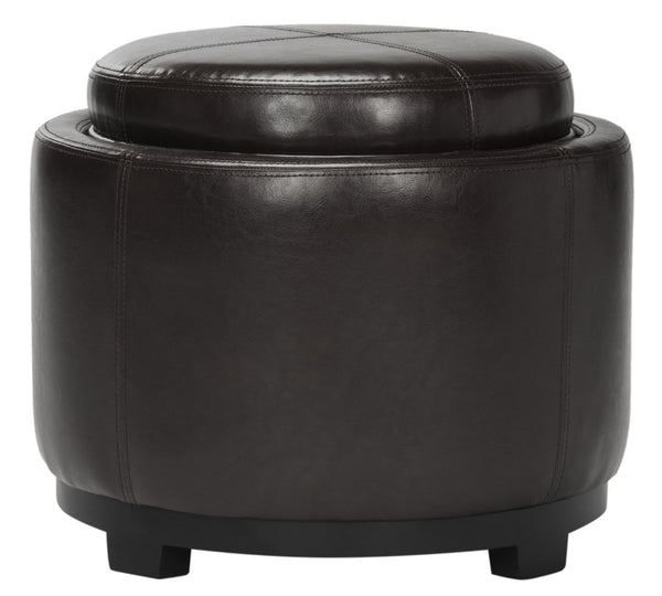 Safavieh Chelsea Round Tray Ottoman - Chic Multifunctional Piece For Stylish Storage And Elegant Entertaining Brown HUD8232A