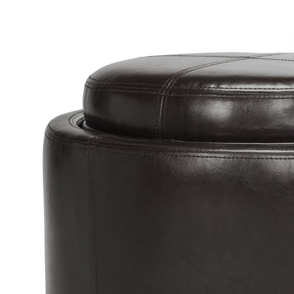 Safavieh Chelsea Round Tray Ottoman - Chic Multifunctional Piece For Stylish Storage And Elegant Entertaining Brown HUD8232A