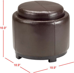 Safavieh Chelsea Round Tray Ottoman - Chic Multifunctional Piece For Stylish Storage And Elegant Entertaining Brown HUD8232A
