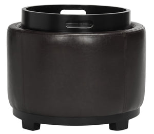 Safavieh Chelsea Round Tray Ottoman - Chic Multifunctional Piece For Stylish Storage And Elegant Entertaining Brown HUD8232A