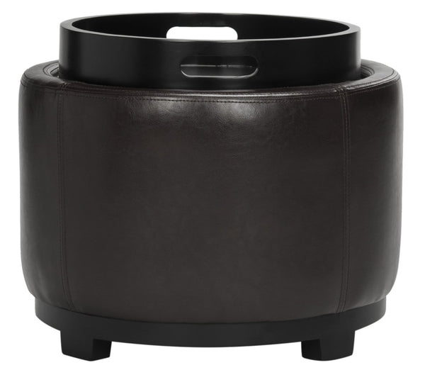 Safavieh Chelsea Round Tray Ottoman - Chic Multifunctional Piece For Stylish Storage And Elegant Entertaining Brown HUD8232A