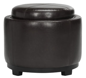 Safavieh Chelsea Round Tray Ottoman - Chic Multifunctional Piece For Stylish Storage And Elegant Entertaining Brown HUD8232A