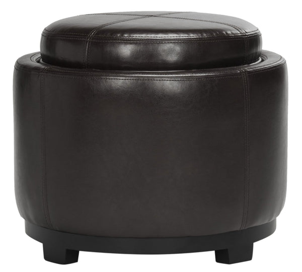Safavieh Chelsea Round Tray Ottoman - Chic Multifunctional Piece For Stylish Storage And Elegant Entertaining Brown HUD8232A