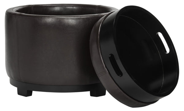 Safavieh Chelsea Round Tray Ottoman - Chic Multifunctional Piece For Stylish Storage And Elegant Entertaining Brown HUD8232A
