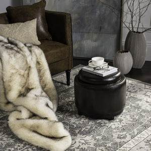 Safavieh Chelsea Round Tray Ottoman - Chic Multifunctional Piece For Stylish Storage And Elegant Entertaining Brown HUD8232A