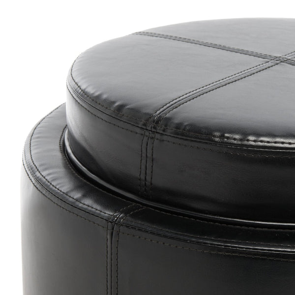 Safavieh Chelsea Round Tray Ottoman - Chic Multifunctional Piece For Stylish Storage And Elegant Entertaining Black HUD8232B