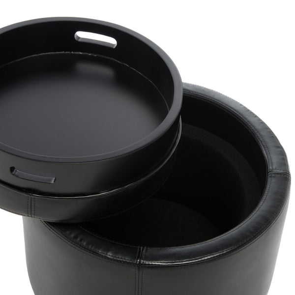Safavieh Chelsea Round Tray Ottoman - Chic Multifunctional Piece For Stylish Storage And Elegant Entertaining Black HUD8232B