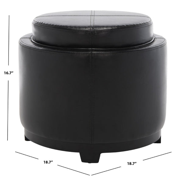 Safavieh Chelsea Round Tray Ottoman - Chic Multifunctional Piece For Stylish Storage And Elegant Entertaining Black HUD8232B