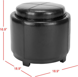 Safavieh Chelsea Round Tray Ottoman - Chic Multifunctional Piece For Stylish Storage And Elegant Entertaining Black HUD8232B