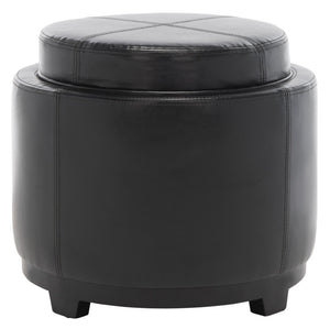 Safavieh Chelsea Round Tray Ottoman - Chic Multifunctional Piece For Stylish Storage And Elegant Entertaining Black HUD8232B
