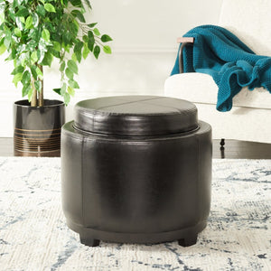Safavieh Chelsea Round Tray Ottoman - Chic Multifunctional Piece For Stylish Storage And Elegant Entertaining Black HUD8232B