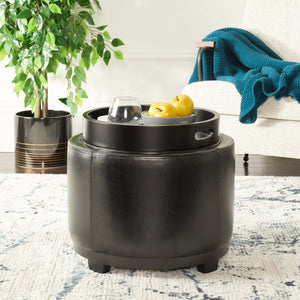 Safavieh Chelsea Round Tray Ottoman - Chic Multifunctional Piece For Stylish Storage And Elegant Entertaining Black HUD8232B