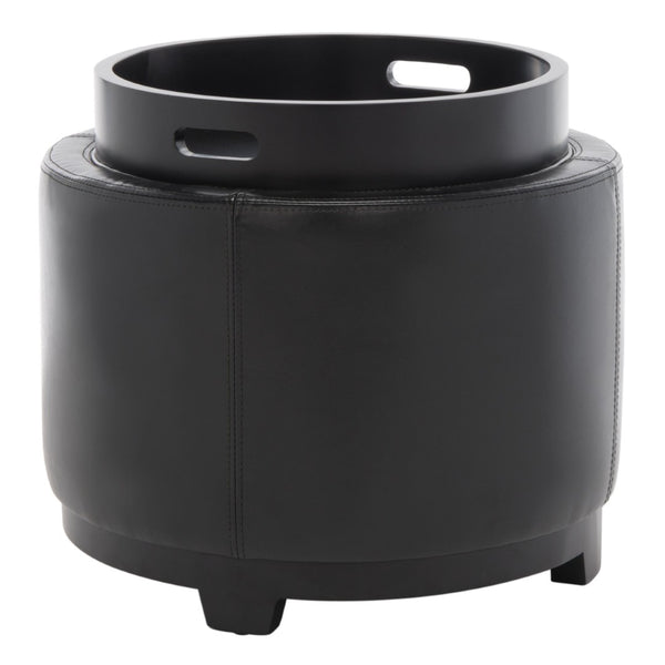 Safavieh Chelsea Round Tray Ottoman - Chic Multifunctional Piece For Stylish Storage And Elegant Entertaining Black HUD8232B