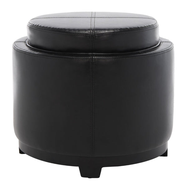 Safavieh Chelsea Round Tray Ottoman - Chic Multifunctional Piece For Stylish Storage And Elegant Entertaining Black HUD8232B