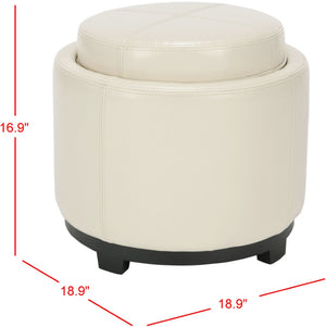 Safavieh Chelsea Round Tray Ottoman - Chic Multifunctional Piece For Stylish Storage And Elegant Entertaining Flat Cream HUD8232D