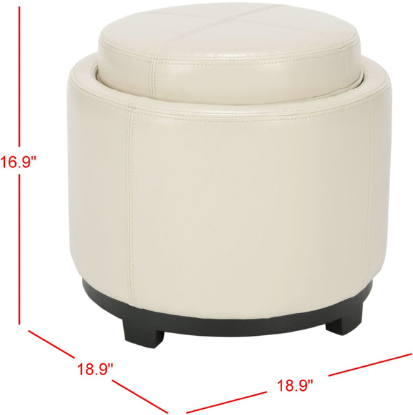Safavieh Chelsea Round Tray Ottoman - Chic Multifunctional Piece For Stylish Storage And Elegant Entertaining Flat Cream HUD8232D