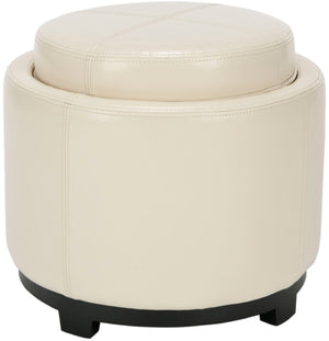 Safavieh Chelsea Round Tray Ottoman - Chic Multifunctional Piece For Stylish Storage And Elegant Entertaining Flat Cream HUD8232D