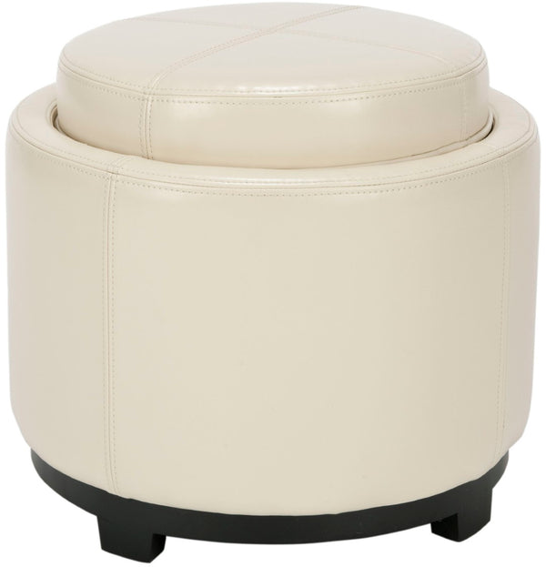 Safavieh Chelsea Round Tray Ottoman - Chic Multifunctional Piece For Stylish Storage And Elegant Entertaining Flat Cream HUD8232D