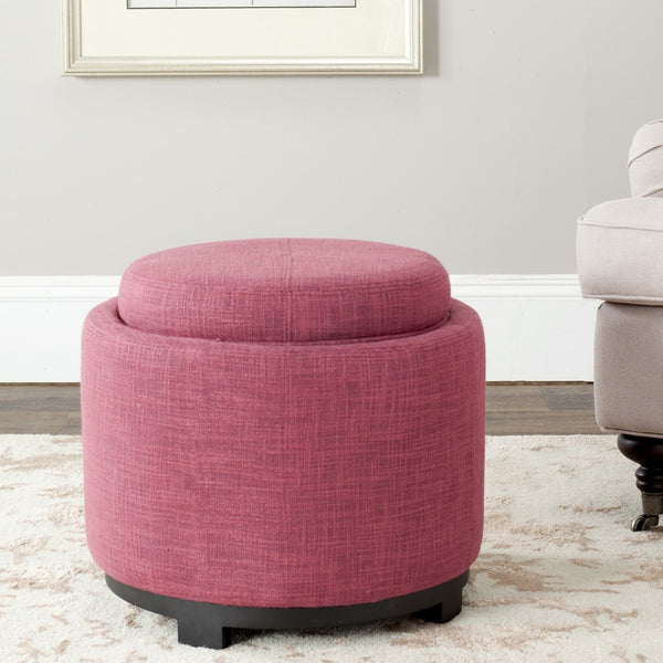Safavieh Chelsea Round Tray Ottoman - Chic Multifunctional Piece For Stylish Storage And Elegant Entertaining Rose/Black HUD8232F