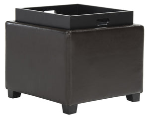 Safavieh Harrison Single Tray Ottoman - Elegant Storage Solution With Removable Serving Tray For Modern Spaces Brown HUD8233A