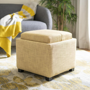 Safavieh Harrison Single Tray Ottoman - Elegant Storage Solution With Removable Serving Tray For Modern Spaces Gold HUD8233E