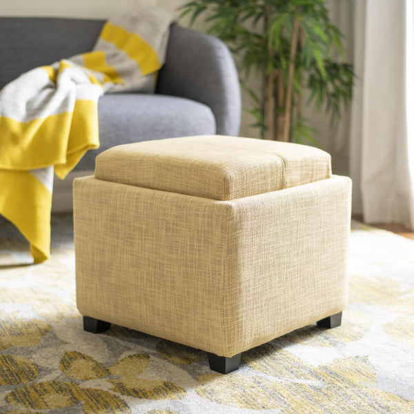 Safavieh Harrison Single Tray Ottoman - Elegant Storage Solution With Removable Serving Tray For Modern Spaces Gold HUD8233E