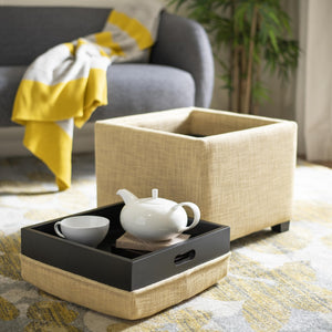 Safavieh Harrison Single Tray Ottoman - Elegant Storage Solution With Removable Serving Tray For Modern Spaces Gold HUD8233E