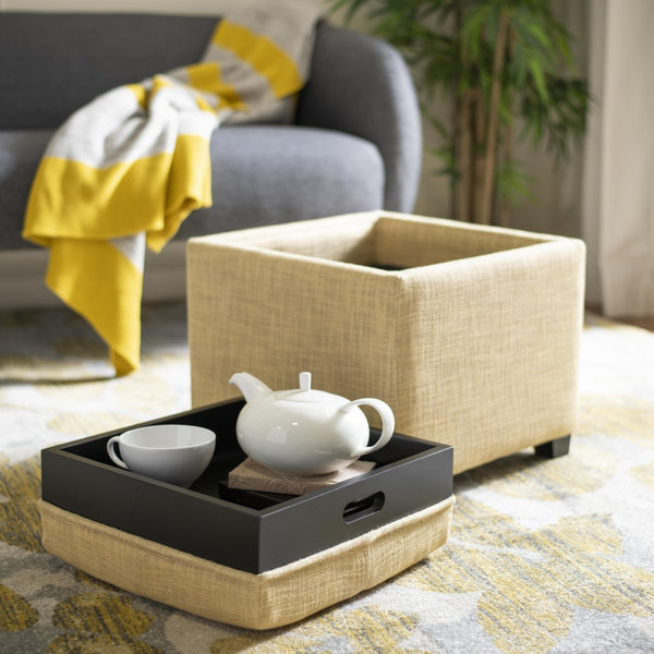 Safavieh Harrison Single Tray Ottoman - Elegant Storage Solution With Removable Serving Tray For Modern Spaces Gold HUD8233E