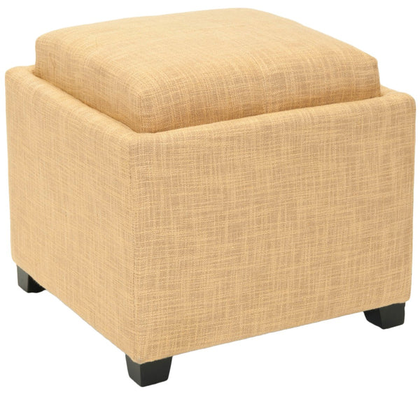 Safavieh Harrison Single Tray Ottoman - Elegant Storage Solution With Removable Serving Tray For Modern Spaces Gold HUD8233E