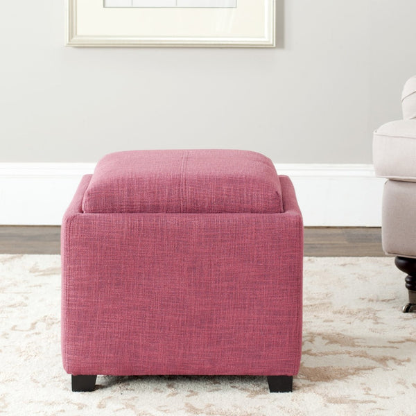 Safavieh Harrison Single Tray Ottoman - Elegant Storage Solution With Removable Serving Tray For Modern Spaces Rose/Black HUD8233F