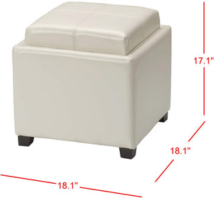 Safavieh Harrison Single Tray Ottoman - Elegant Storage Solution With Removable Serving Tray For Modern Spaces Flat Cream HUD8233K