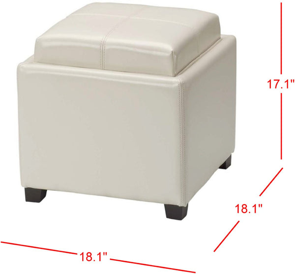Safavieh Harrison Single Tray Ottoman - Elegant Storage Solution With Removable Serving Tray For Modern Spaces Flat Cream HUD8233K