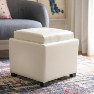 Safavieh Harrison Single Tray Ottoman - Elegant Storage Solution With Removable Serving Tray For Modern Spaces Flat Cream HUD8233K