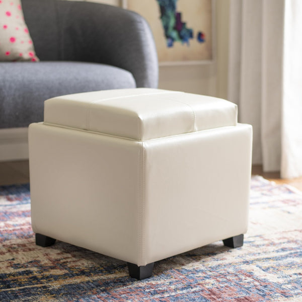 Safavieh Harrison Single Tray Ottoman - Elegant Storage Solution With Removable Serving Tray For Modern Spaces Flat Cream HUD8233K