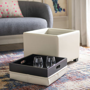 Safavieh Harrison Single Tray Ottoman - Elegant Storage Solution With Removable Serving Tray For Modern Spaces Flat Cream HUD8233K