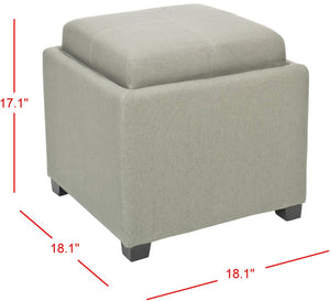 Safavieh Harrison Single Tray Ottoman - Elegant Storage Solution With Removable Serving Tray For Modern Spaces Seamist HUD8233M