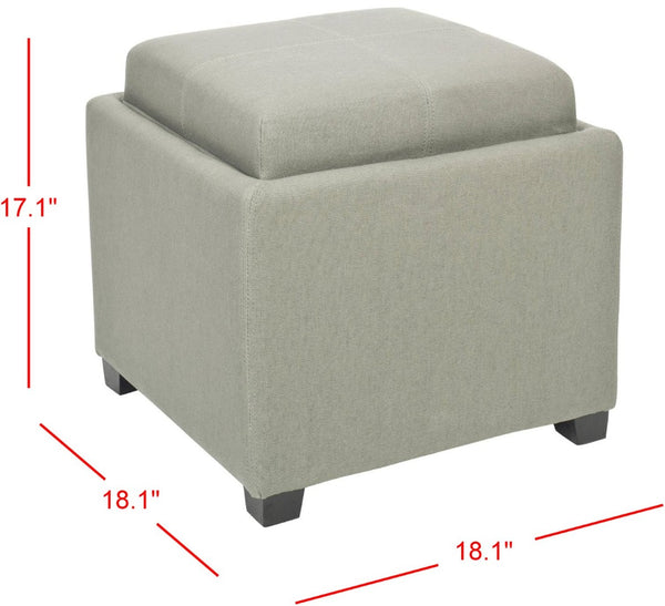 Safavieh Harrison Single Tray Ottoman - Elegant Storage Solution With Removable Serving Tray For Modern Spaces Seamist HUD8233M
