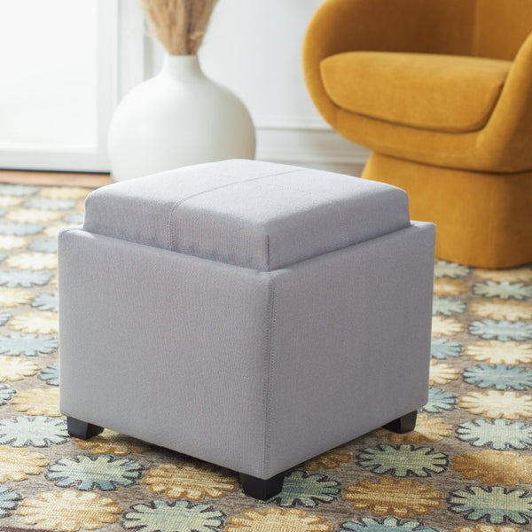 Safavieh Harrison Single Tray Ottoman - Elegant Storage Solution With Removable Serving Tray For Modern Spaces Seamist HUD8233M