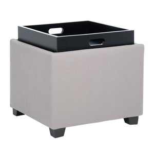 Safavieh Harrison Single Tray Ottoman - Elegant Storage Solution With Removable Serving Tray For Modern Spaces Seamist HUD8233M