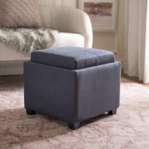 Safavieh Harrison Single Tray Ottoman - Elegant Storage Solution With Removable Serving Tray For Modern Spaces Grey HUD8233N