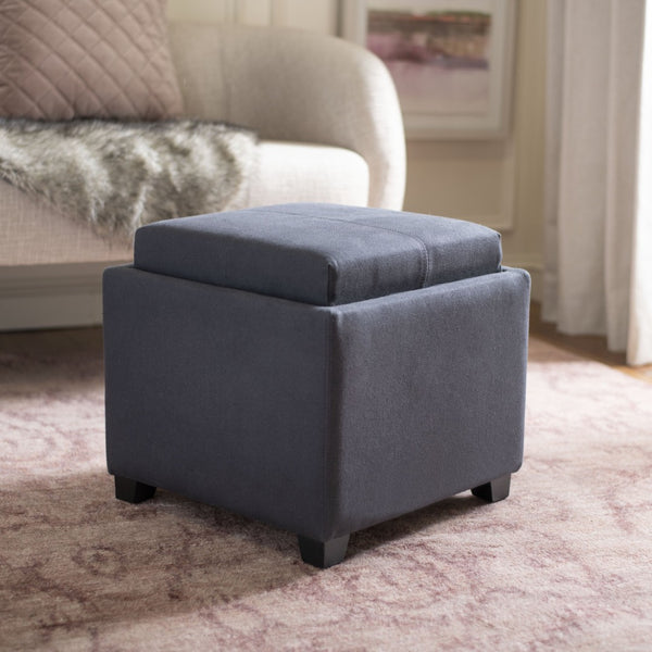 Safavieh Harrison Single Tray Ottoman - Elegant Storage Solution With Removable Serving Tray For Modern Spaces Grey HUD8233N