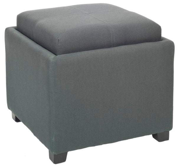Safavieh Harrison Single Tray Ottoman - Elegant Storage Solution With Removable Serving Tray For Modern Spaces Grey HUD8233N