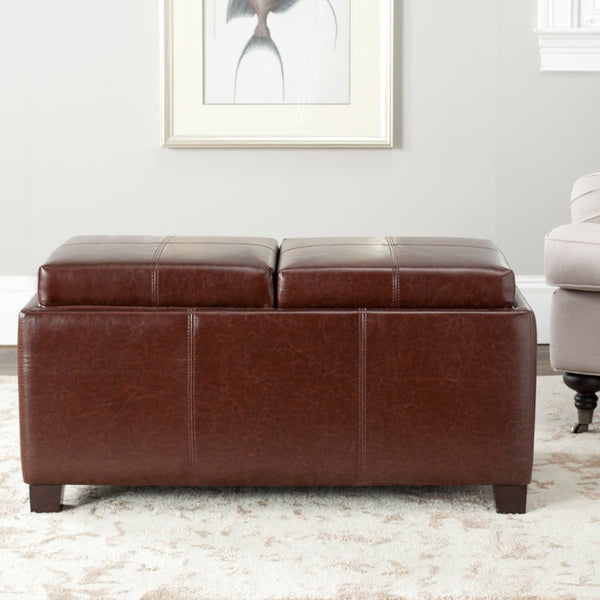 Safavieh Harrison Modern Double Tray Ottoman – Chic Bicast Leather, Hidden Storage & Stylish Seating Solution HUD8234A