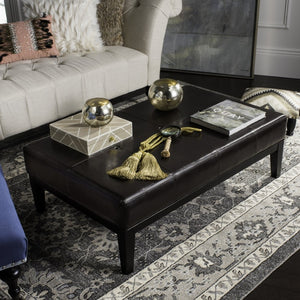 Safavieh Fulton Rectangle Cocktail Ottoman — Modern Pu Leather Centerpiece For Stylish Living Spaces & Functionality Brown HUD8236A