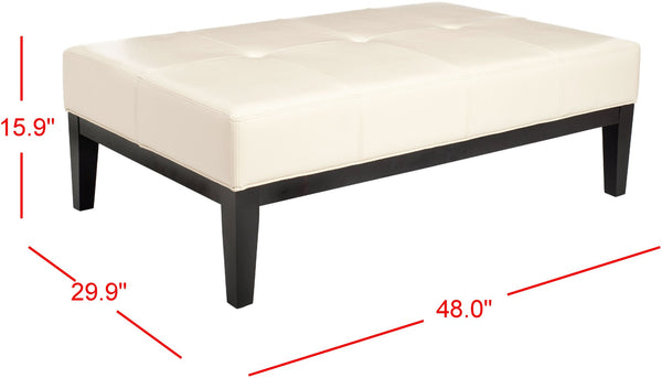 Safavieh Fulton Rectangle Cocktail Ottoman — Modern Pu Leather Centerpiece For Stylish Living Spaces & Functionality Flat Cream HUD8236C