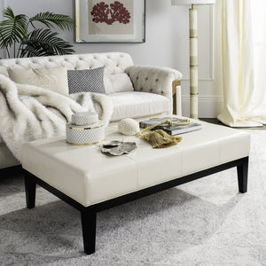 Safavieh Fulton Rectangle Cocktail Ottoman — Modern Pu Leather Centerpiece For Stylish Living Spaces & Functionality Flat Cream HUD8236C
