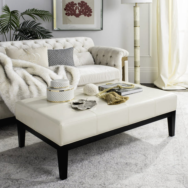 Safavieh Fulton Rectangle Cocktail Ottoman — Modern Pu Leather Centerpiece For Stylish Living Spaces & Functionality Flat Cream HUD8236C